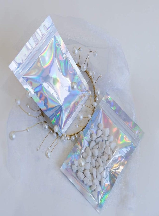 Preptep Polyethylene 100 Pieces 10x15cm Smell Proof Holographic Mylar Bags, Clear Resealable Zipper Foil Pouch Bags for Food Storage, Lip-Gloss, Eyelash Packaging - Image 4